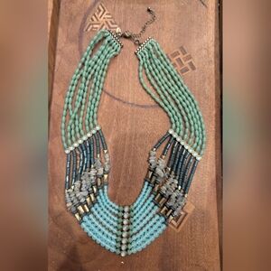 Lia Sophia Goddess Necklace Green and Gold Multi-Strand Necklace